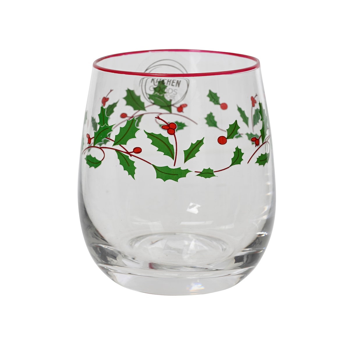 Trinkglas 9,5cm - Glas Mistel & Beeren Glasgeschirr Wasserglas Saftglas Limonadenglas Gläser Weihnachten Glasbecher Trinkbecher Cocktailglas Grün Rot