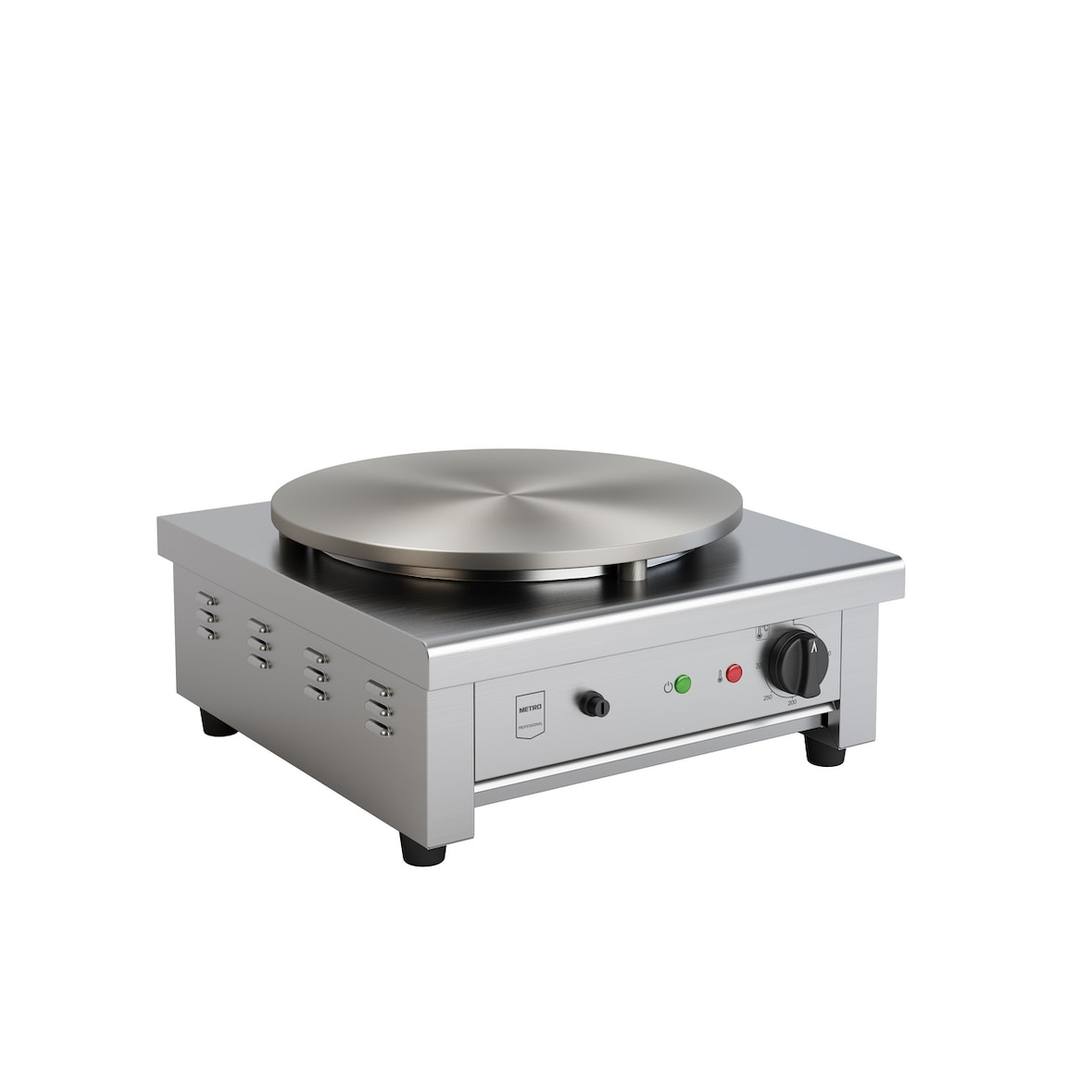 METRO Professional Crepe maker GCP1040, roestvrij staal / gietijzer, 47 x 45 x 24 cm, Ø plaat 40 cm, 3000 W, incl. beslagspreider, zilver