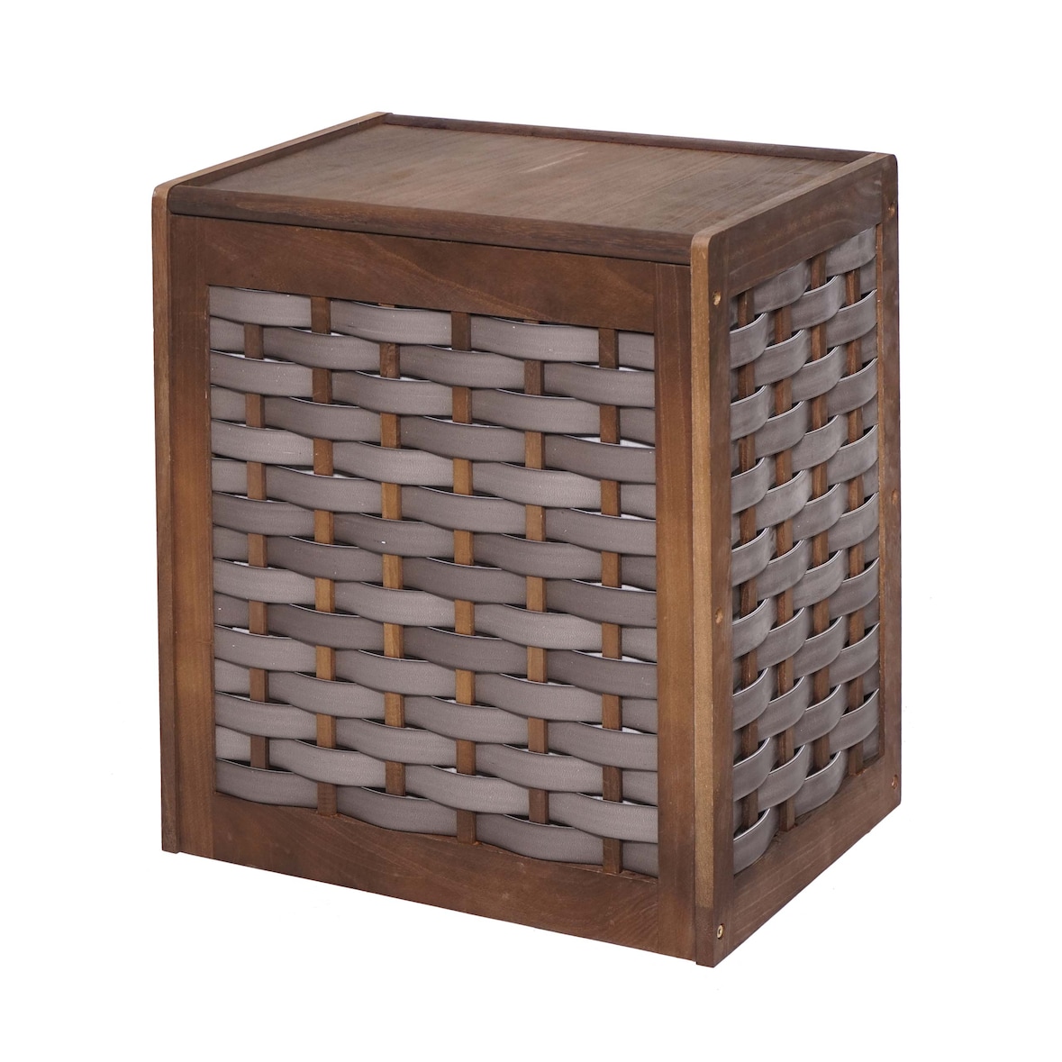 Cesto para roupa suja HWC-G37, cesto para roupa suja, caixa para roupa suja, madeira maciça, vime com aspeto gasto 61x51x35cm ~ castanho