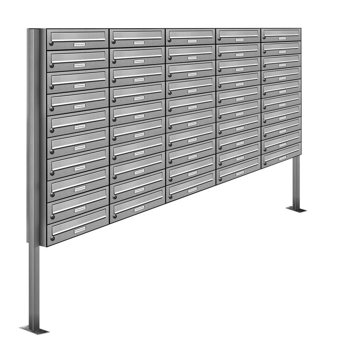 AL Briefkastensysteme 50 Fächer Premium Edelstahl Stand Briefkasten Anlage für Post A4 modern, robust, wetterfest, Artikelnummer: 132T50S5