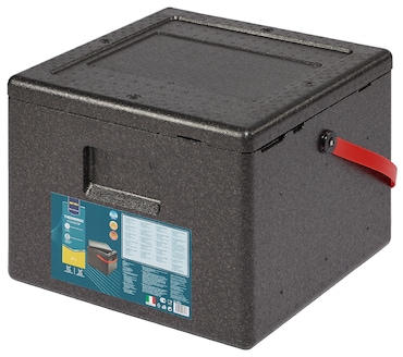 METRO Professional Caixa térmica para pizza PPE com tampa e alça, 42 x 42 x 34.5 cm, polipropileno, empilhável, preto, 36 L