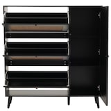 thumbnail of Rattan-Schuhkipper HWC-M37, Schuhregal Schuhschrank, 3 Kippfächer 2 Regalböden 127x120x24cm Holz Melamin ~ schwarz