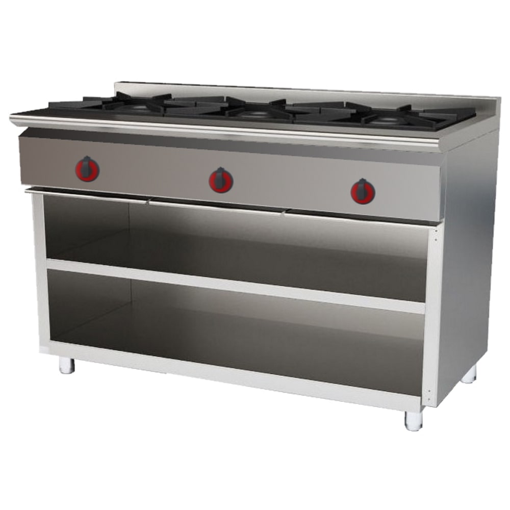 EURAST - Cocina 3 fuegos a gas sobre 2 estantes - 1200x550x850 mm - 17,5 Kw - 33081255
