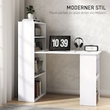 thumbnail of Schreibtisch mit Regal 120x55x120 cm Weiß, kompakter Arbeitstisch mit 4 Ablagen und offenen Fächern, große Arbeitsfläche fürs Homeoffice