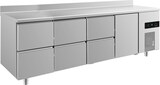 thumbnail of Gastro Kühltisch 1 Tür rechts 6 Schubladen links&mittig Umluftkühlung Aufkantung, 2330x700x850mm -2/+8°C Edelstahl