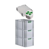 thumbnail of PROREGAL SuperSparSet 3x Eurobox NextGen Color mit Auflagedeckel & Verschlüsse, HxBxT 32x40x60cm, 65L, Grau, Griffe grün offen, Eurobehälter, Box