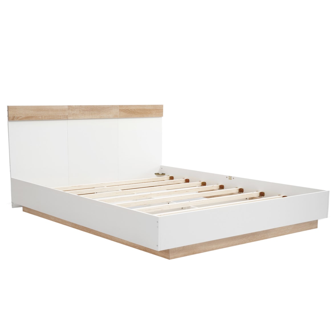 Merax Holzbett Schwebebett 180x200 Doppelbett mit Kopfteil & Lattenrost für Schlafzimmer Beige & Weiß