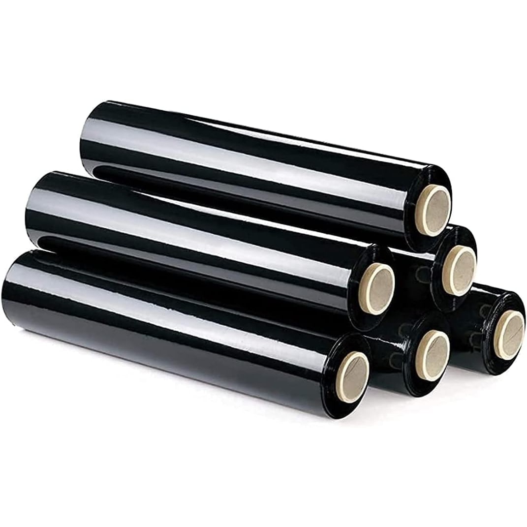 Film Negro para Embalar de 50 cm x 200 Metros de Longitud – Rollo de Film Elástico Manual para Embalaje Industrial (Negro, 6 Rollos)