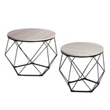 thumbnail of Salontafel set HWC-L37, salontafel bijzettafel loungetafel, metaal hout ~ eiken grijs look