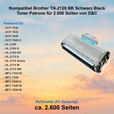 thumbnail of Kompatibel Brother TN-2120 BK Schwarz Black Toner Patrone für 2.600 Seiten von D&C