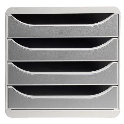 Exacompta - Réf. 310041D - BIG-BOX - Caisson 4 tiroirs - Dimensions extérieures : Prof. 34,7 x l 27,8 x H 26,7 cm- Gris/Gris lumière