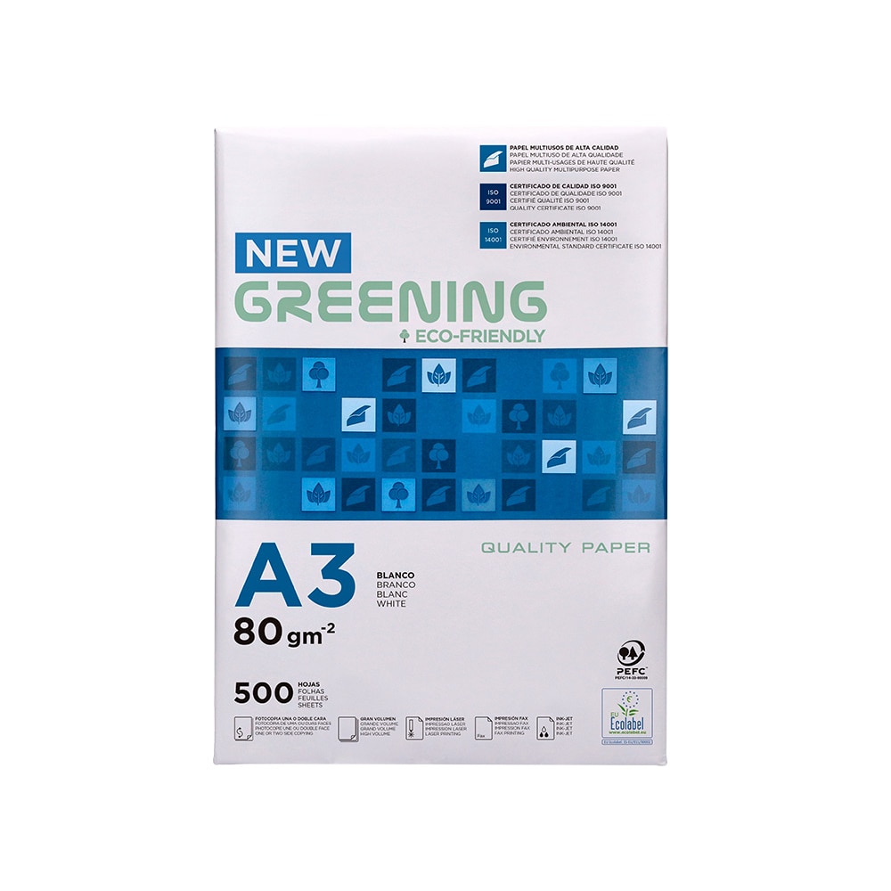 Papel fotocopia greening din a3 80 gr paquete 500 hojas