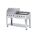 thumbnail of METRO PROFESSIONAL Barbecue Plancha à 8 brûleurs à gaz sur chariot, acier revêtu en poudre, 157 x 64 x 122 cm, puissance 30,4 kW, 4 roulettes, argent