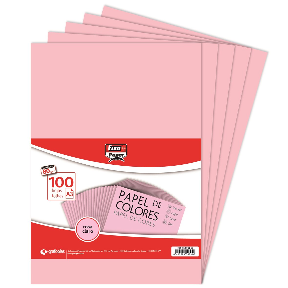 Pacote de 100 folhas Papel colorido A3 80g rosa claro