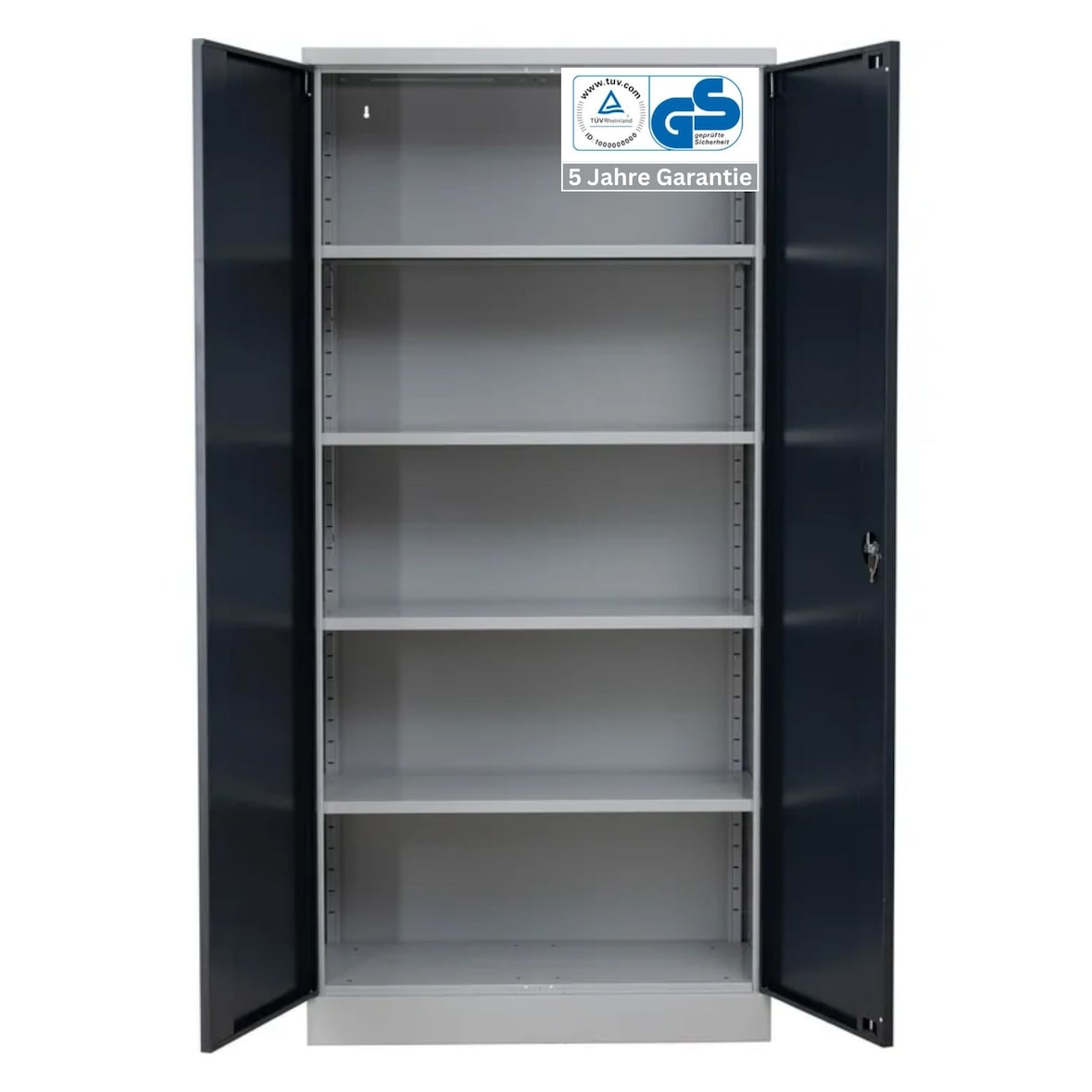 PROREGAL Stahlschrank BEE mit 9 verzinkten Fachböden | HxBxT 195x92x42cm | Grau-Anthrazit | Werkstattschrank Werkzeugschrank Aktenschrank