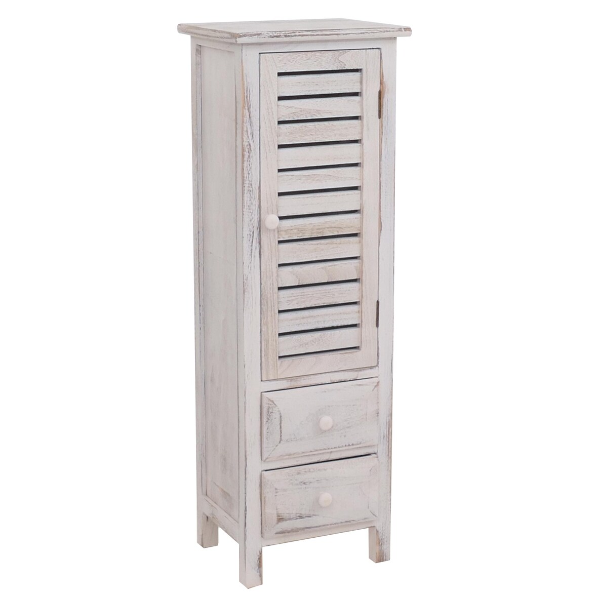 Cassettiera armadietto shabby vintage 2 cassetti e sportello 25x30x90cm legno di paulonia bianco