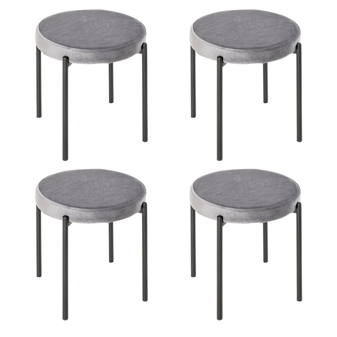 Esszimmerhocker 4er Set stapelbar Dark Grau 42x42x46 cm gepolsterter Sitz in Samtoptik mit Stahlgestell und Bodenschonern für Küche