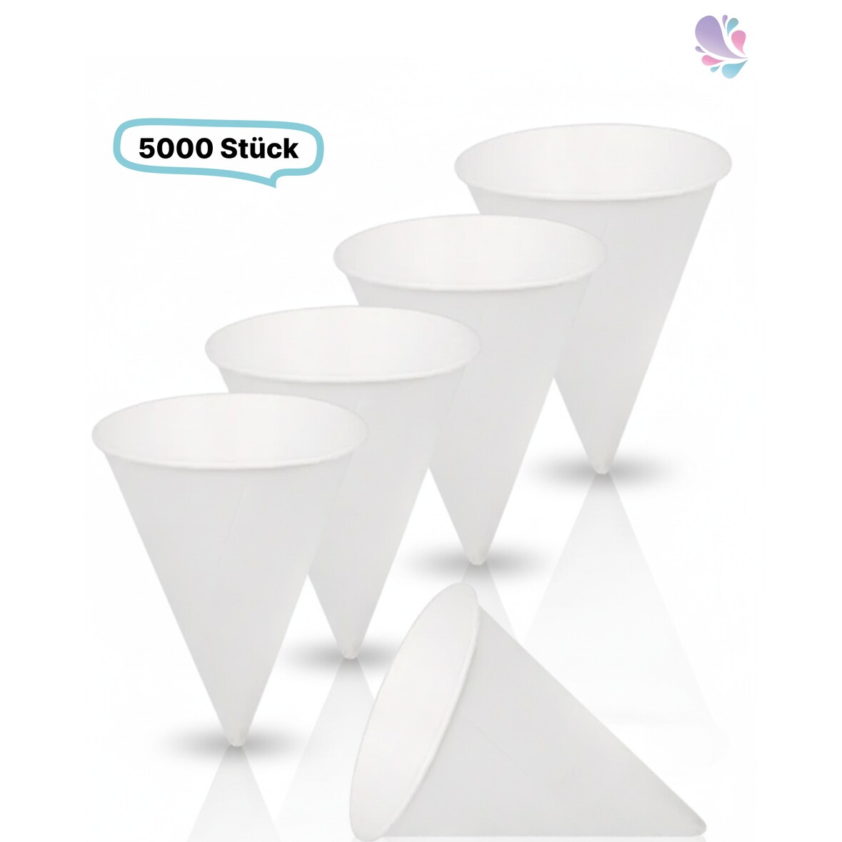 Spitz-Pappbecher, Papp- Cones, Spitzbecher, Volumen: ca. 125 mm, 4,5 oz, Ø 70 mm, 5.000 Stk, weiß