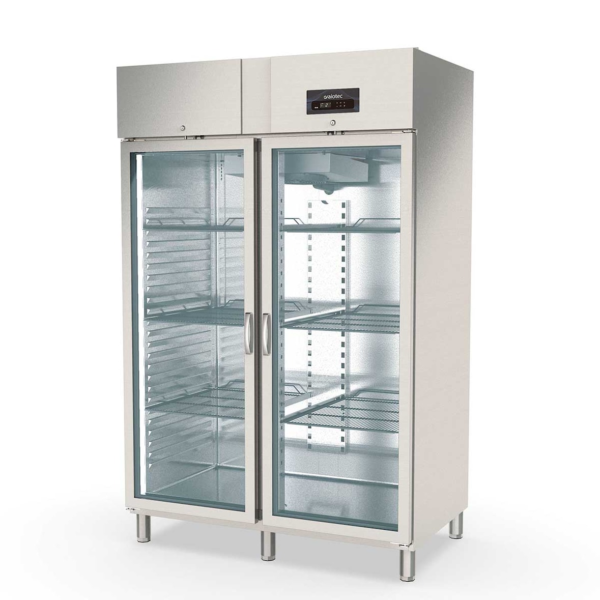 Frigorífico expositor de acero inoxidable, 2 puertas, refrigeración por aire, GN2/1, 211 x 134.7 x 85.4cm, con cerradura, 1400L CORECO 10285 Vaiotec
