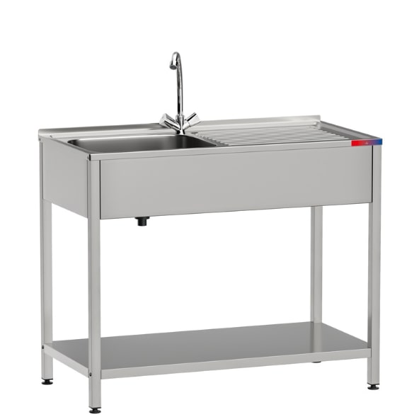 Gasfrit- Fregadero bajo barra 1 seno y 1 escurridor y grifo incluido dos aguas industrial acero inoxidable 800 x 500 x 850 mm