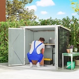 thumbnail of Cobertizo de jardín de exterior 1,26 m² 147x86x134 cm caseta de metálico con 2 puertas y cerradura para almacenamiento de herramientas negro