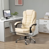 thumbnail of Silla de oficina reclinable silla de escritorio con reposapiés silla ejecutiva giratoria con altura ajustable tapizada en PU y reposabrazos crema