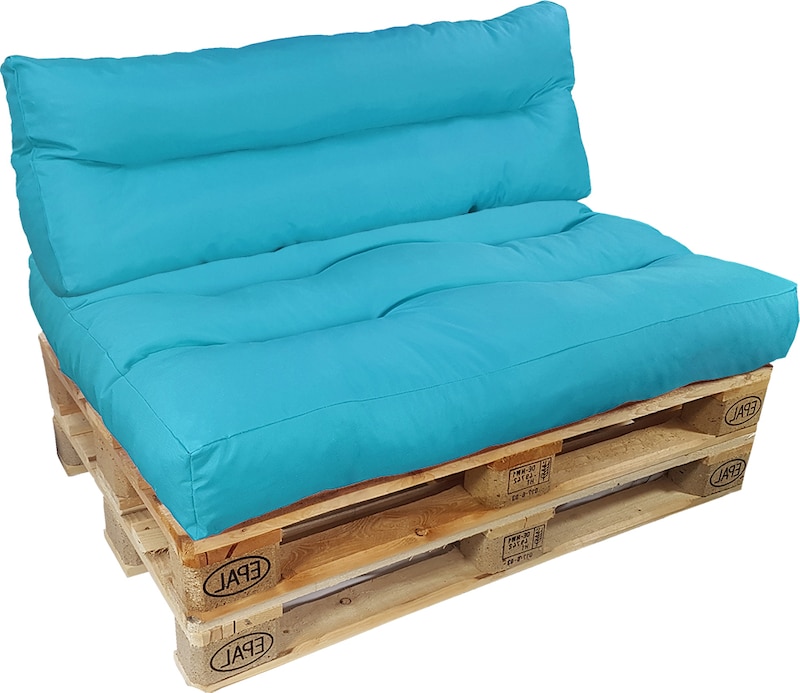 Palettenkissen Set SunLounge Euro Paletten Sitzkissen & Rückenlehne 120x80 cm Aqua - Wasserabweisende Palettenauflage