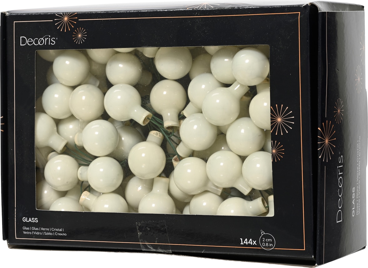 144 Weihnachtskugeln am Draht Glas 2cm mini Spiegelbeeren zum Basteln elfenbein