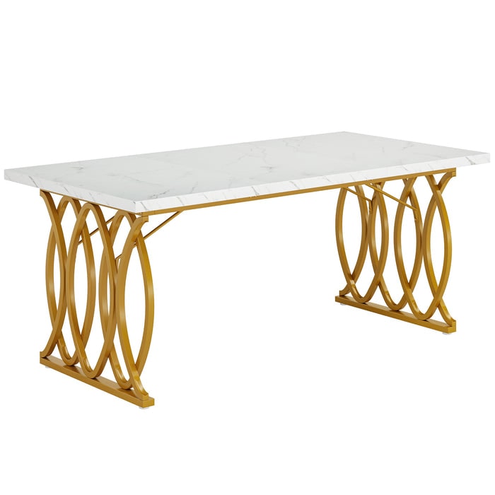 Mesa de comedor moderna Tribesigns de 152 cm para 4 a 6 personas, imitación mármol blanco y dorado