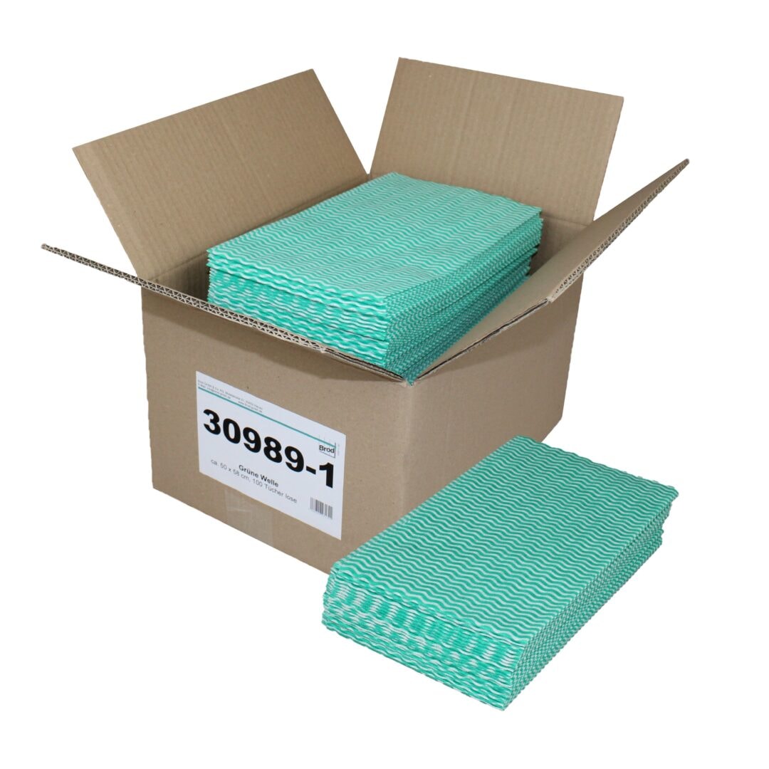 Grüne Welle, Universaltücher mit Textilcharakter, grün-weiß, 55 % Viskose, 45 % Polyester, ca. 50x58 cm, 100 Tücher