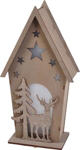 thumbnail of LED Deko-Holz-Häuschen mit Hirsch und Tanne Weihnachtsdeko Fensterdeko Tischdeko