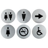 thumbnail of Securit® Edelstahlschilder-Set – Damen, Herren, Unisex, Rollstuhl, Pfeil, Rauchverbot – 6 Stück