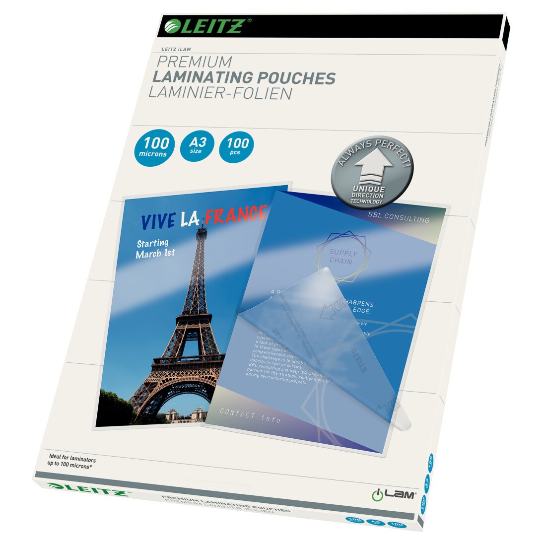 Laminierfolie DIN A3 L426xB303mm Folienstärke 100 µm KT = 100 St.