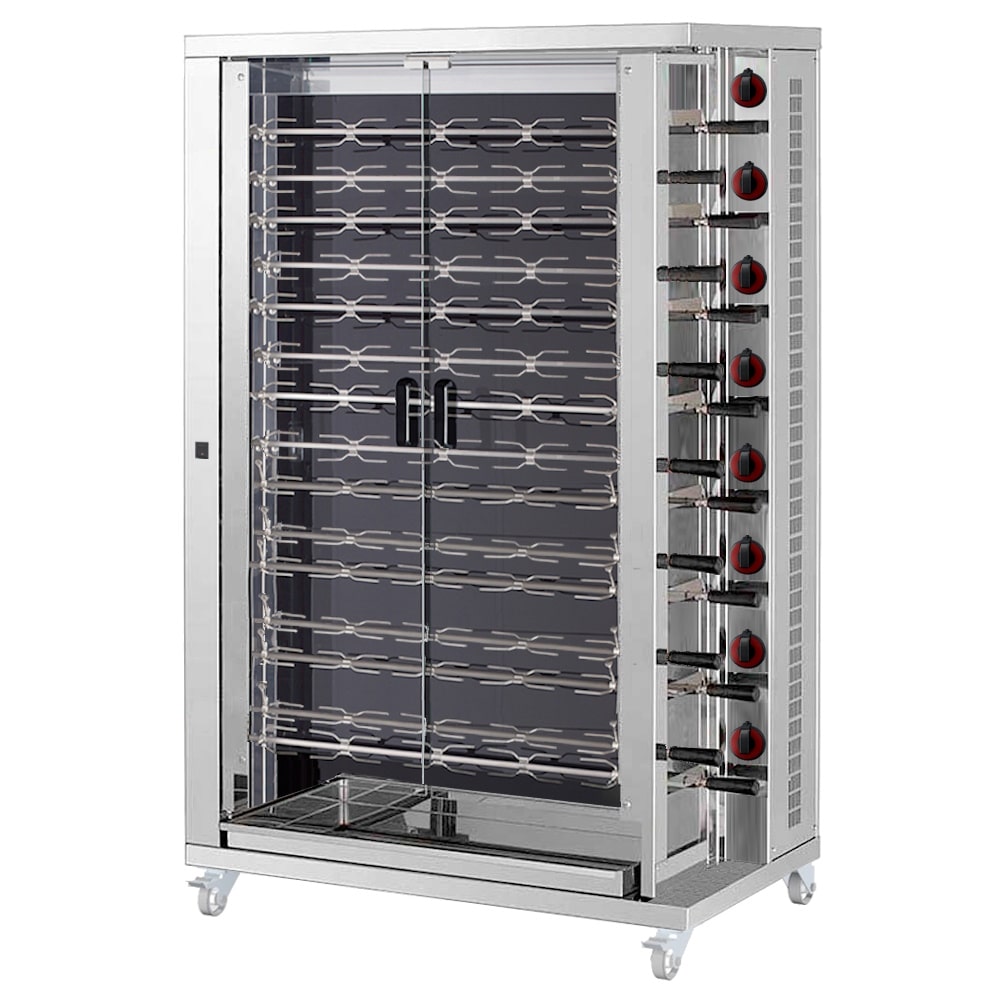 Vitroceramische kipgrill met licht. 15 zwaarden = 75/90 kippen - 1100x610x1800 mm - 33600 W 400/3V - 53754L09 Eurast