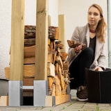 thumbnail of Relaxdays Holzstapelhilfe 2er Set, für Feuerholz, Kaminholzregal selber bauen, Brennholzstapelhalter, Metall, silber