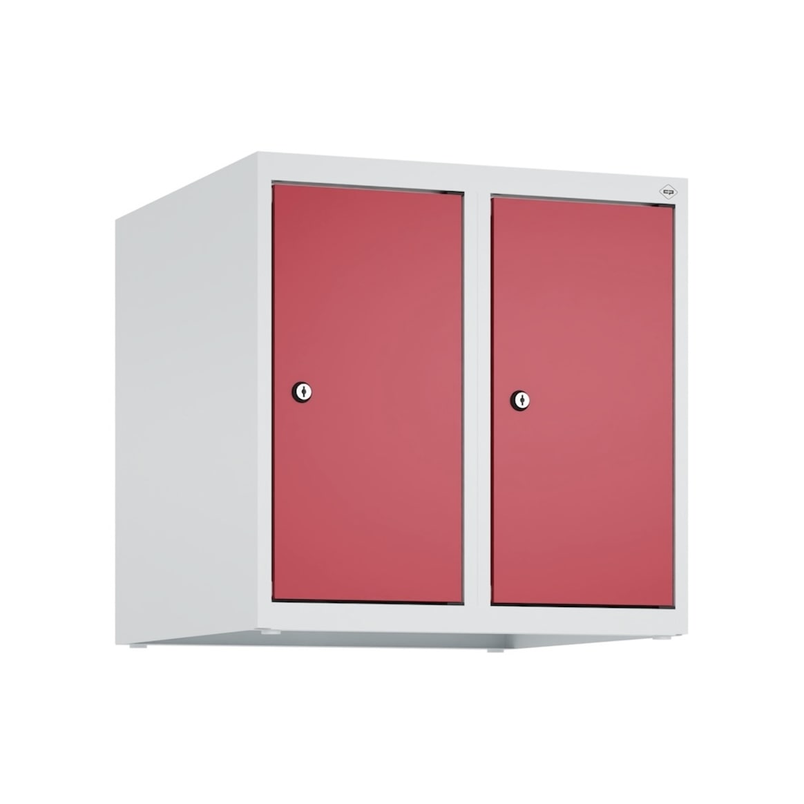 C+P Aufsatzschrank Classic PLUS, 2 Abteile, HxBxT 50x50x50cm, Zylinderschloss, Hellgrau/Rubinrot von PROREGAL