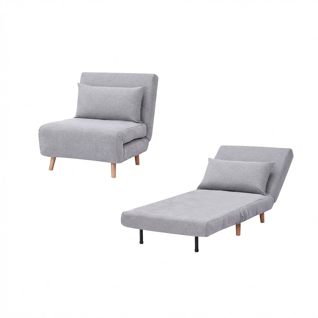 Pouf Letto Singolo Convertibile Pieghevole Ospiti 77x90x81cm / 190x77x42cm - Grigio Chiaro