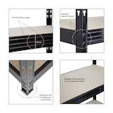thumbnail of PROREGAL Profi Schwerlastregal RHINO | HxBxT 180x200x60cm | 4 Spanplatten-Ebenen 8mm | Fachlast 500kg | Schwarz | Stecksystem Lagerregal Regalsystem