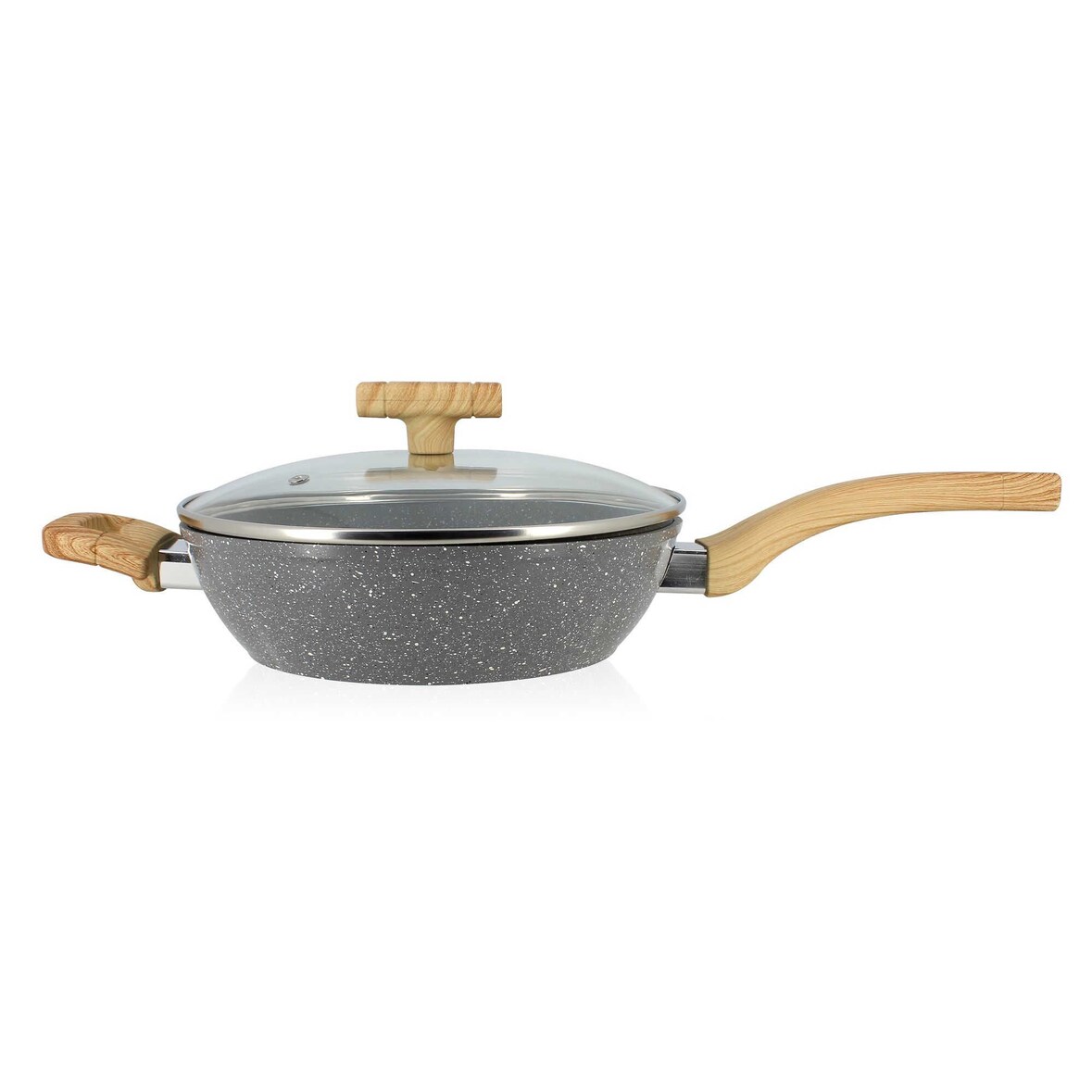 Menastyl - Sauteuse cannelle 24cm avec couvercle en verre et poignées bois clair