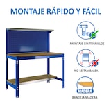 thumbnail of SimonRack Banco de Trabajo Taller, Capacidad Carga 400 kg, 1445x910x610 mm, Panel Perforado, 1 Cajón, Azul/Madera - BT-3