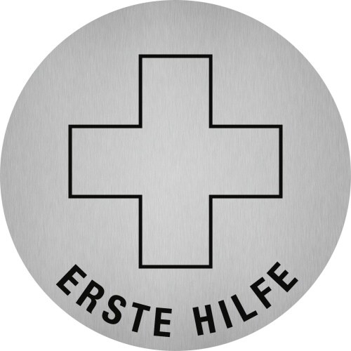 Aufkleber - Piktogramm Erste Hilfe, Edelstahl, selbstklebend, Ø 50 mm