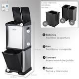 thumbnail of WellHome - Eco-afvalbak 32 liter met 3 compartimenten (2x8L en 1x16L), kleur Zilver - 32,4x21,2x77,4cm