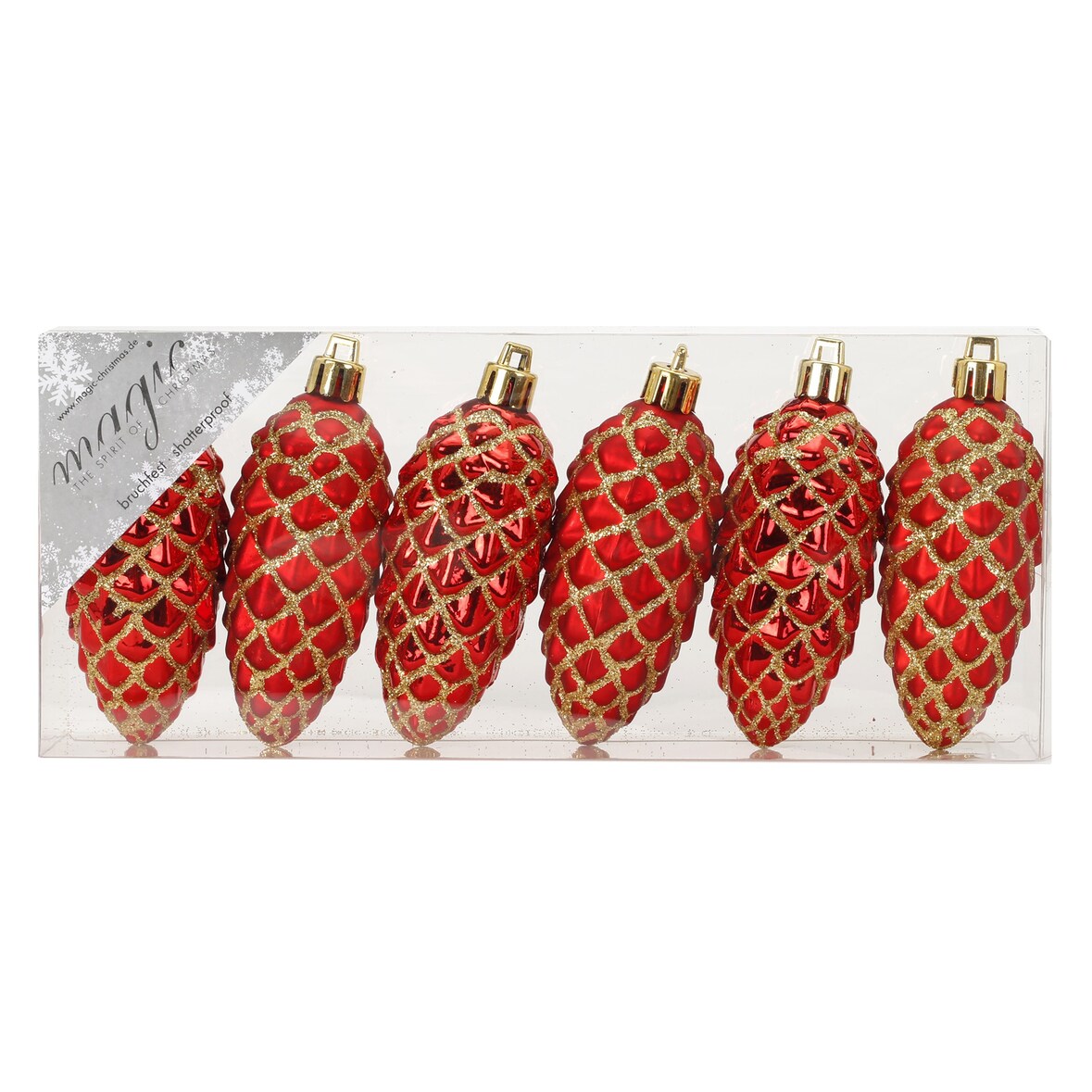 6 Zapfen Christbaumschmuck Kunststoff Weihnachtskugeln Anhänger rot