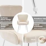 thumbnail of Esszimmerstuhl 6er Set Samt Beige 83x57x53 cm mit Armlehnen, Lendenstütze, verstellbaren Füßen und Metallbeinen, elegantes Faltendesign