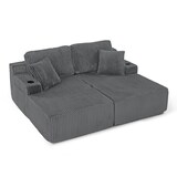 thumbnail of 2-Sitzer Schlafsofa Lounge Sofa Relaxsessel Kordstoff Grau 78×154×186 cm mit Magazintasche, Getränkehalter, Kissen, vielseitig und pflegeleicht