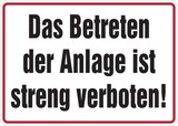 thumbnail of Hinweisschild, Betreten d. Anlage streng verboten, 250x350mm, Alu geprägt - 350x250x0.45 mm Aluminium geprägt