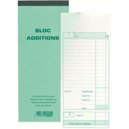 Lot de 10 Bloc Additions, 91x225 50 dupli autocopiant
