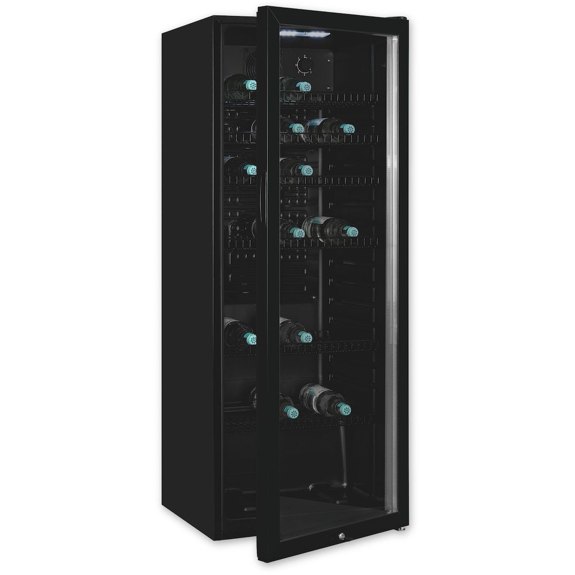 Exquisit Glastürkühlschrank GKS240-GT-160C schwarz | Nutzinhalt: 237 L | Türschloss | 6 Gitterablagen | Umluftventilator | Standgerät