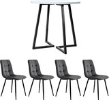thumbnail of Essgruppe 80x80x75 cm Rundtisch mit 4 Samtstühlen Mehrfarbig Marmoroptik MDF Tischplatte Metallgestell verstellbare Füße modern