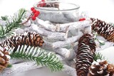 thumbnail of Adventskranz Stern, Weihnachtsdeko Tischdeko, Holz mit Kerzenglas 40x40x12cm weiß-grau